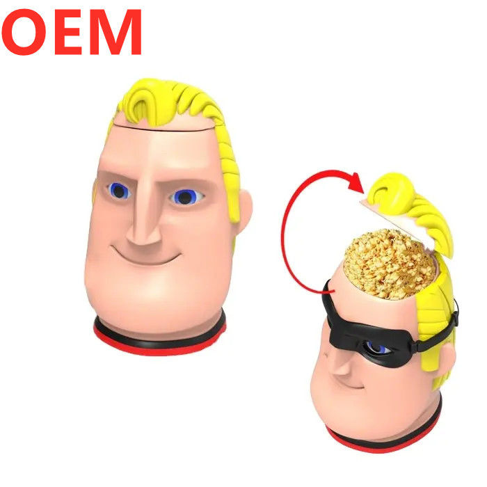 Custom Creative Cartoon Popcorn Bucket Desain 3D Plastik Popcorn Bucket Container