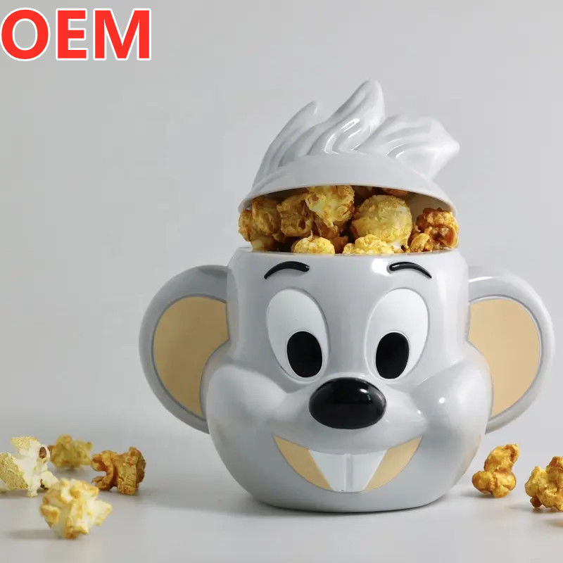 Custom Creative Cartoon Popcorn Bucket Desain 3D Plastik Popcorn Bucket Container