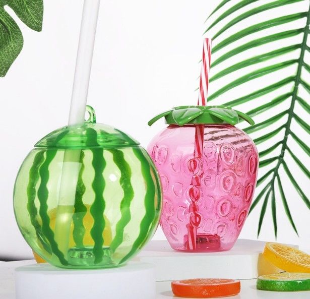 Cangkir Bentuk Buah Plastik dengan Cangkir Teh Susu Jerami Botol Jus Portable