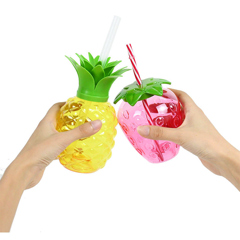 Customized Plastic Buah Bentuk cangkir dengan jerami Cute susu cangkir teh botol jus portabel