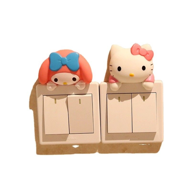 Kt Cat Kartun Switch Cover Ruang Dekorasi 3D On-Off Switch Sticker Switch Outlet Wall Sticker