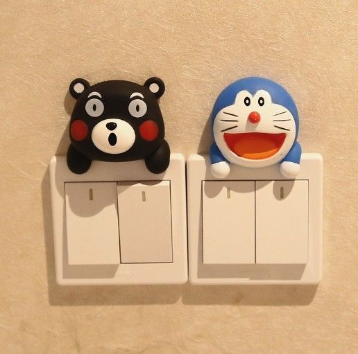 Kt Cat Kartun Switch Cover Ruang Dekorasi 3D On-Off Switch Sticker Switch Outlet Wall Sticker