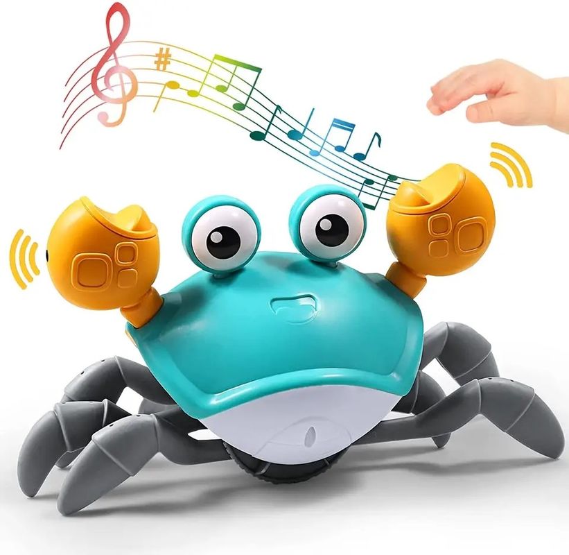 Custom Walking Running Electronic Sensing Green Crawling Crab Baby Toy Music LED Light Up (Menggunakan lampu LED)