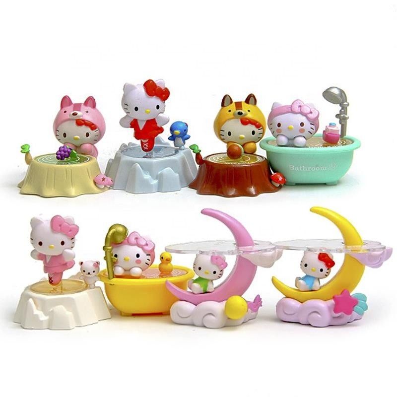 Custom OEM Made PVC Cute Mini Plastik Kartun Kitty Kucing Mainan Untuk Anak Produsen