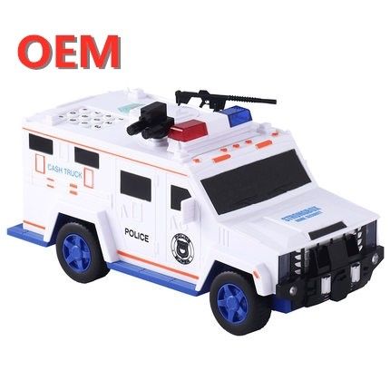 Custom Robot Polisi Mobil Mainan Koin Bank Kartun Dengan Cetakan Jari Kotak Uang Plastik
