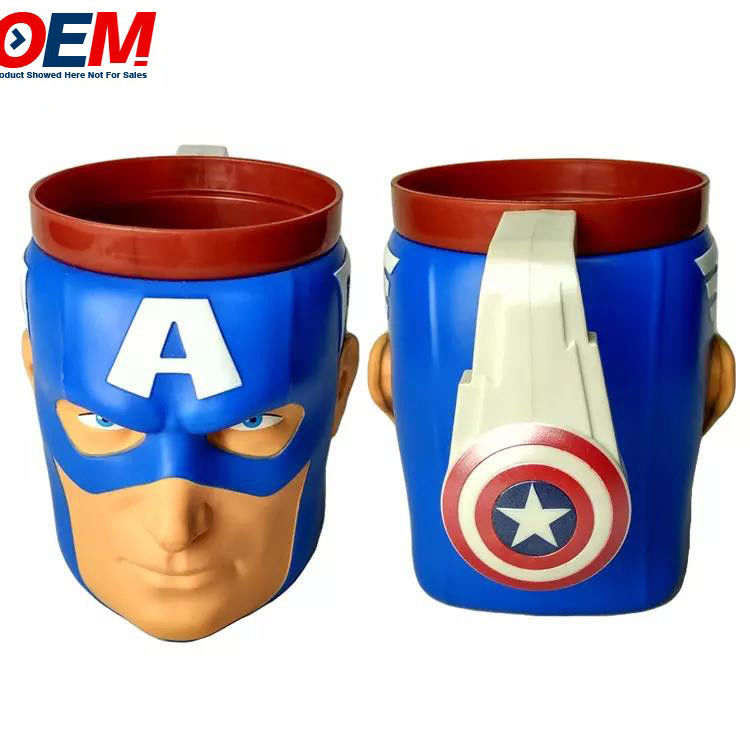 Plastik 3D Popcorn Bucket Container Bentuk Pahlawan Kapten Karakter Mug Supplier