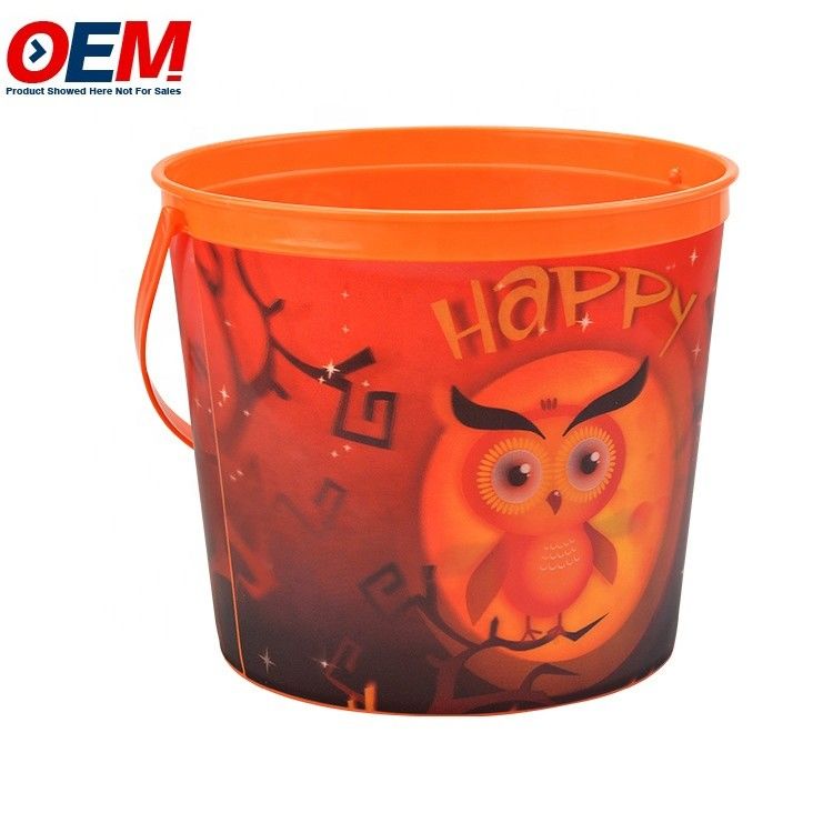 wadah popcorn desain kartun hewan Halloween plastik yang disesuaikan wadah penyimpanan makanan plastik ember popcorn dengan tutup