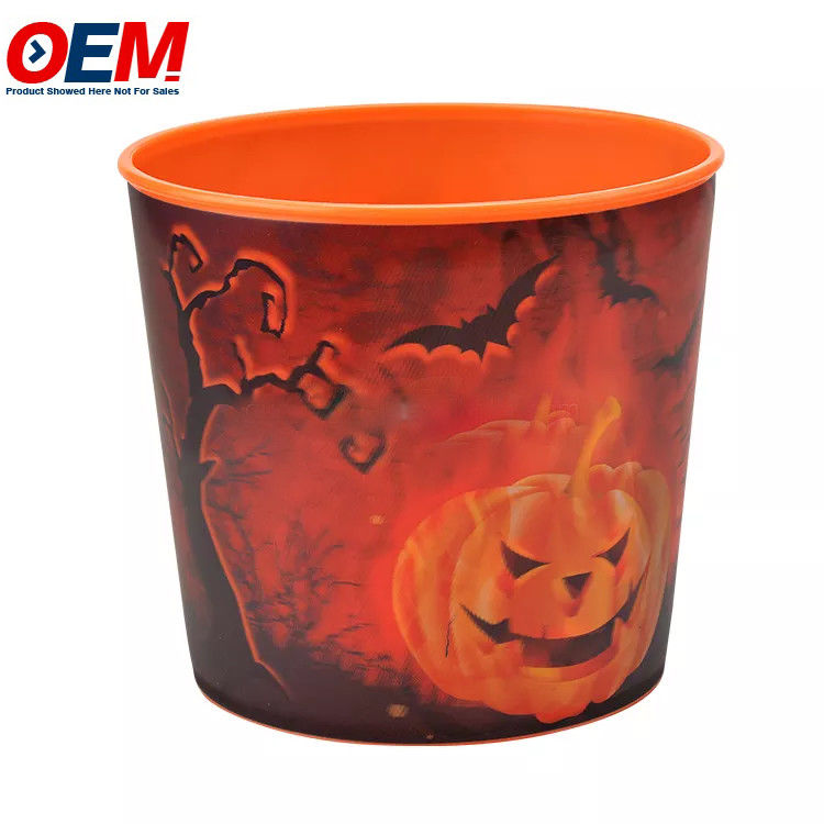 wadah popcorn desain kartun hewan Halloween plastik yang disesuaikan wadah penyimpanan makanan plastik ember popcorn dengan tutup