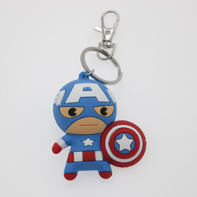 Custom 3D Cartoon Anime Kapten Amerika Karet Keychain Pvc Keychain Untuk Tas Sekolah