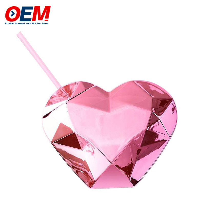 Custom PP Double Wall Cup dengan Straw OEM Sweet Heart 450ml Plastik Water Cup