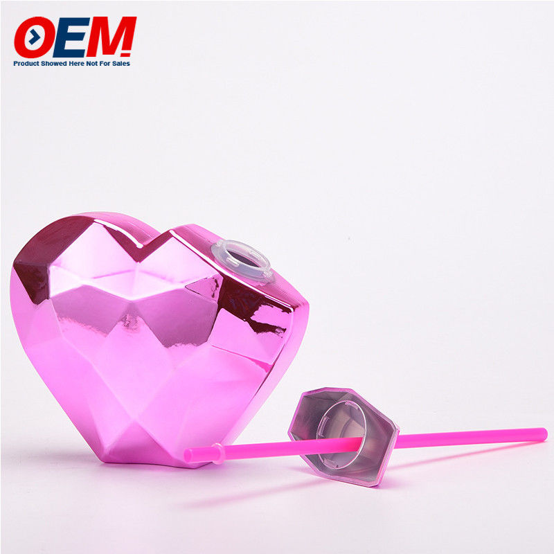 Custom PP Double Wall Cup dengan Straw OEM Sweet Heart 450ml Plastik Water Cup