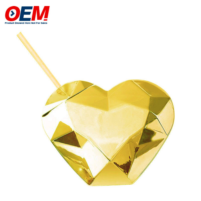 Custom PP Double Wall Cup dengan Straw OEM Sweet Heart 450ml Plastik Water Cup