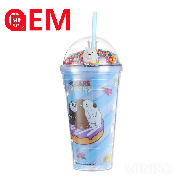 Custom 600ml Character Water Cup OEM Double Wall Anime Portable With Straw Plastic Water Cup Made Cute Toy Cup