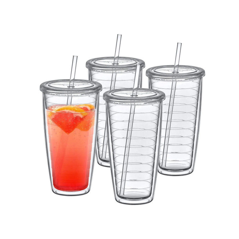 Acrylic Tumbler Dengan Tutup Dan Jerami Dinding Ganda Campuran Warna Kalibrasi Plastik Piala Dengan Desain Anda Sendiri