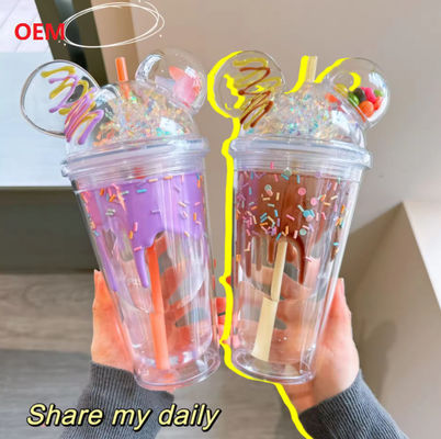 Cup Straw Summer Ice Cream Cup Transparan Plastik Double-Layer Cup Air
